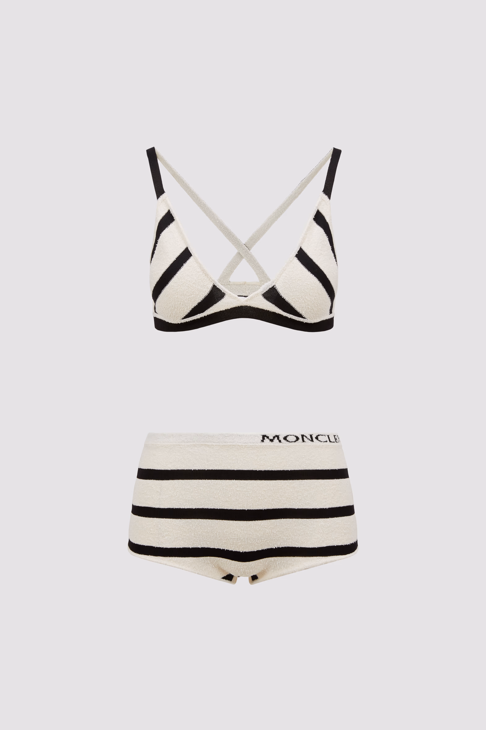 Striped Bouclé Bikini Women Black & White Moncler 0